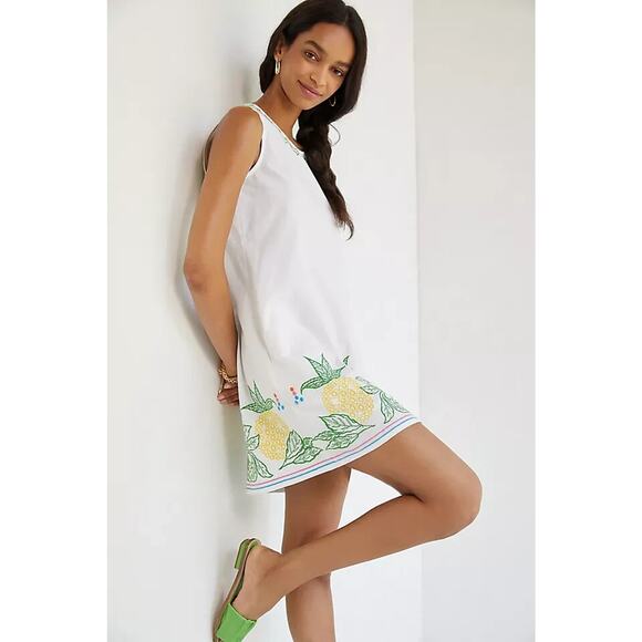 Roller Rabbit White Colorful Embroidered Cover Mini Dress Small Pineapple - Picture 1 of 9